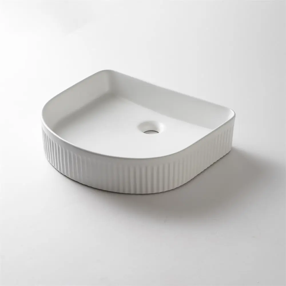 [41708] 415*365*100mm Matte White With Fluted Design Above Counter Basin(32mm Nonoverflow)