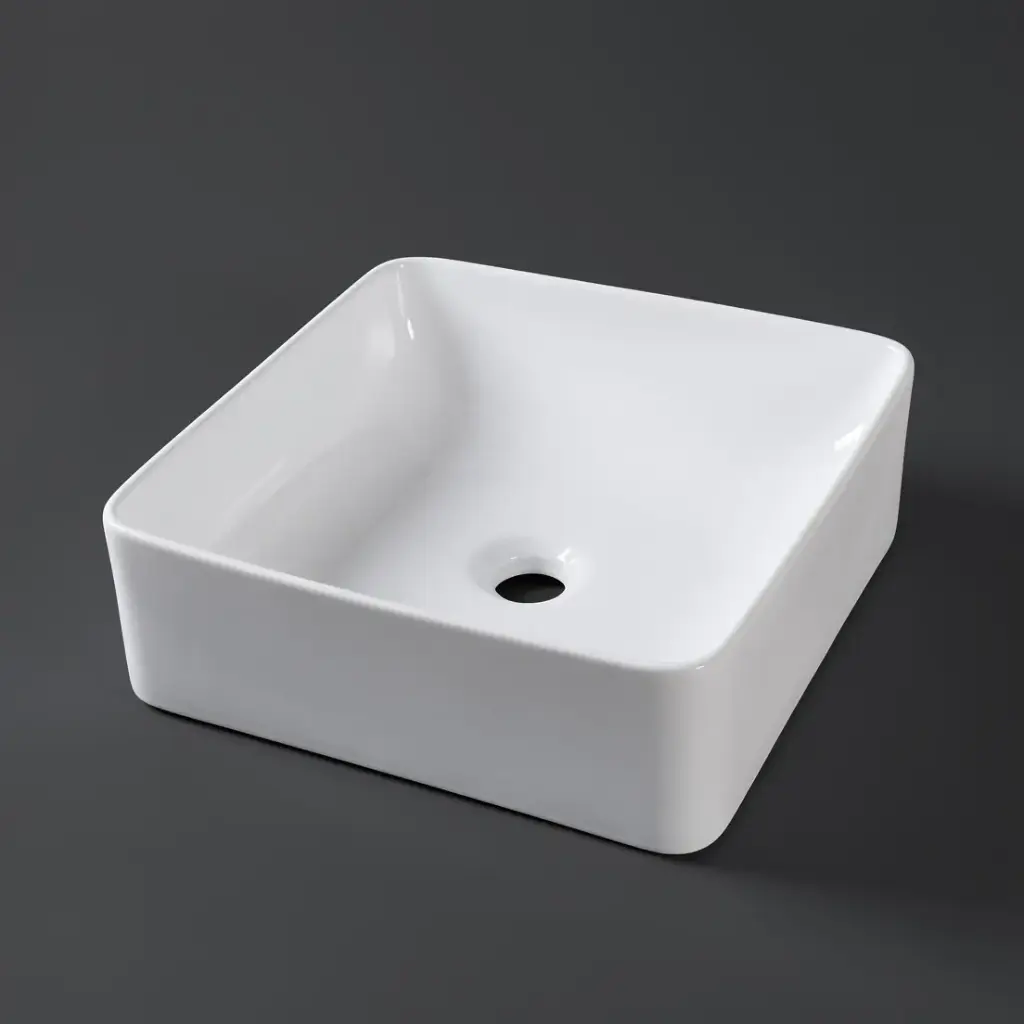 [41711] 370*370*130mm Gloss White Above Counter Basin(32mm Nonoverflow)
