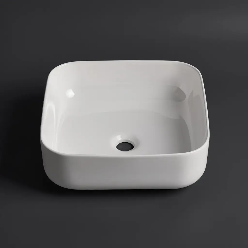 [41713] 385*385*140mm Gloss White Above Counter Basin(32mm Nonoverflow)