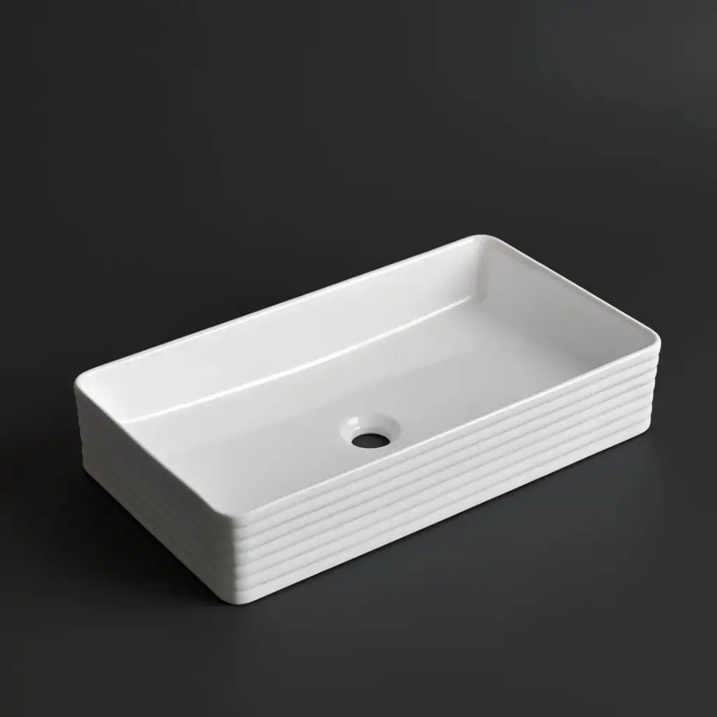 [41717] 600*340*110mm Gloss White With Fluted Design Above Counter Basin(32mm Nonoverflow)