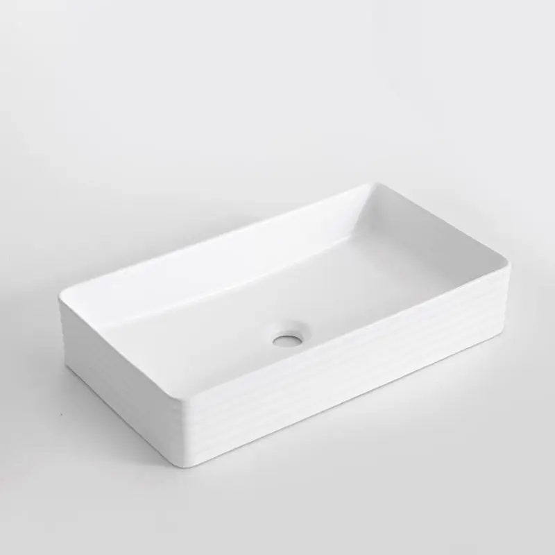 [41718] 600*340*110mm Matte White With Fluted Design Above Counter Basin(32mm Nonoverflow)