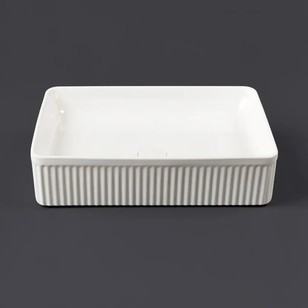 [41719] 500*340*130mm Gloss White With Fluted Design Above Counter Basin(32mm Nonoverflow)