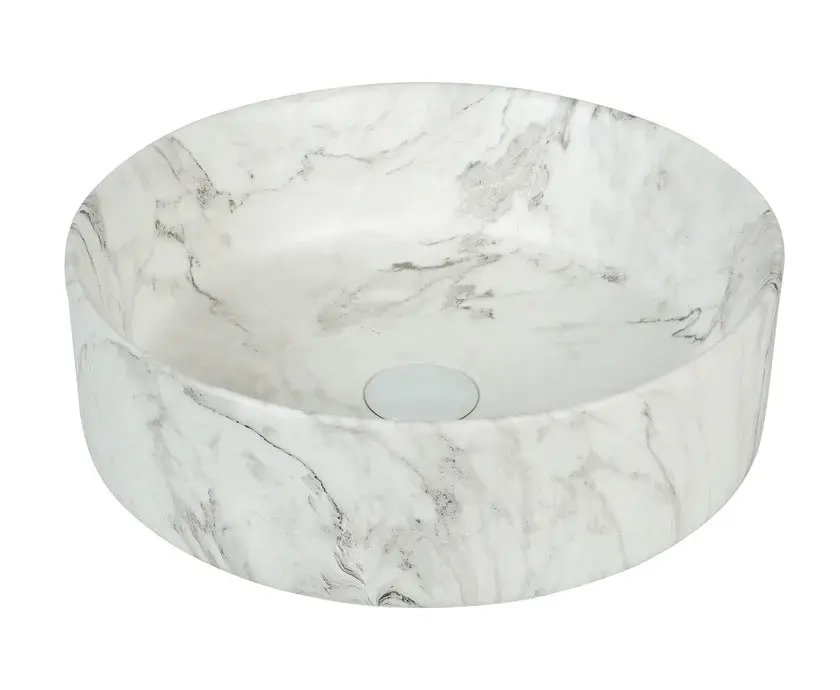 [41721] 405*405*130mm Matte White With Delicate Stone-look Veining Above Counter Basin(32mm Nonoverflow)