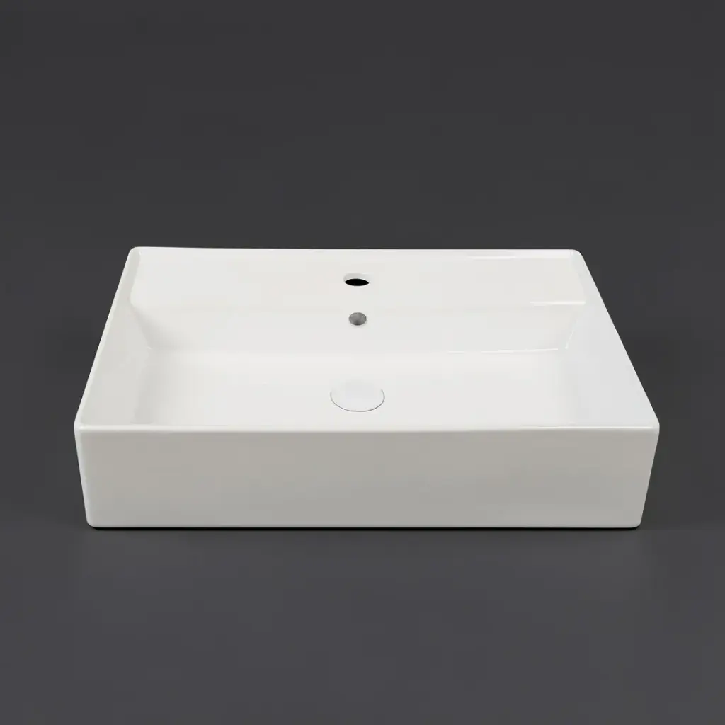 605*420*150mm Gloss White Wall Hung Basin(32mm Overflow+1 Tap Hole)