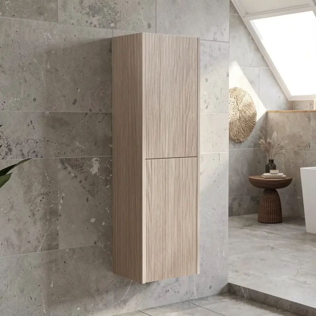 [98598/TB1350-CO-F] Customised Kiama Fluted Tall Boy Cabinet - Coastal Oak - 400L x 300D x 1350H mm - 2 Doors